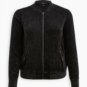 Torrid 4X (4) Black Acid Wash Soft Challis Bomber Jacket